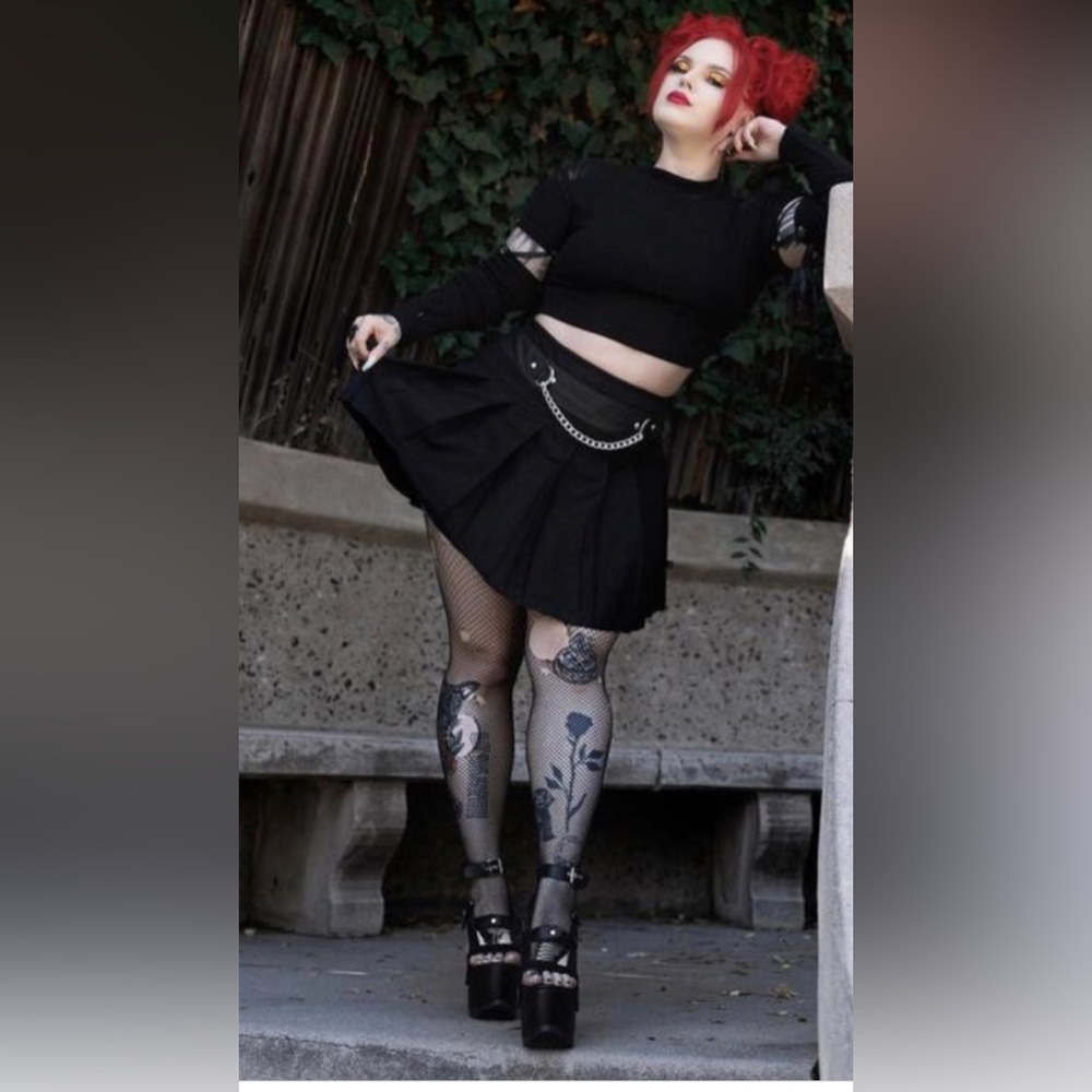 TRIPP - Royal Bones Black Pleated Mini Skirt